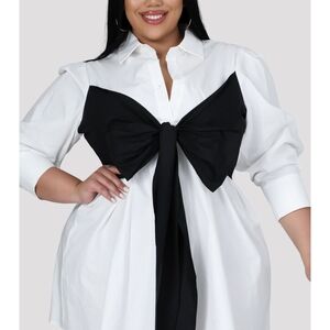 White Shirt Dress with Black Bow